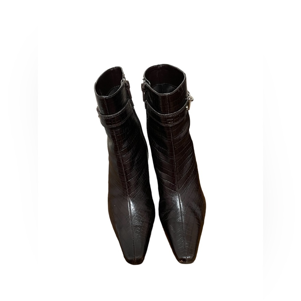 Anne Klein Brown Pointed Toe Leather Booties Low Heel
